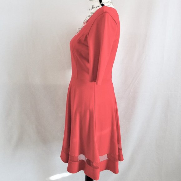 Lulu’s Sheer Factor Red Mesh Skater Dress Fit & Flare Half Sleeve Size Medium - Picture 6 of 9